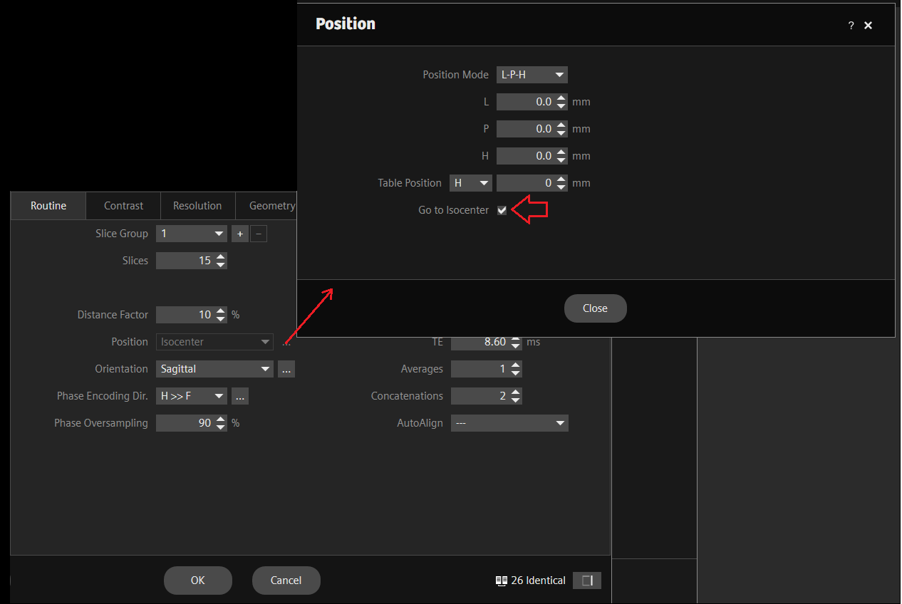 Isocenter Option in a Siemens MRI Scanner